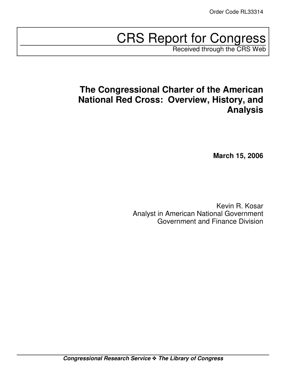[20060315]RL33314_美国国家红十字会国会宪章：概述、历史和分析.pdf_第1页