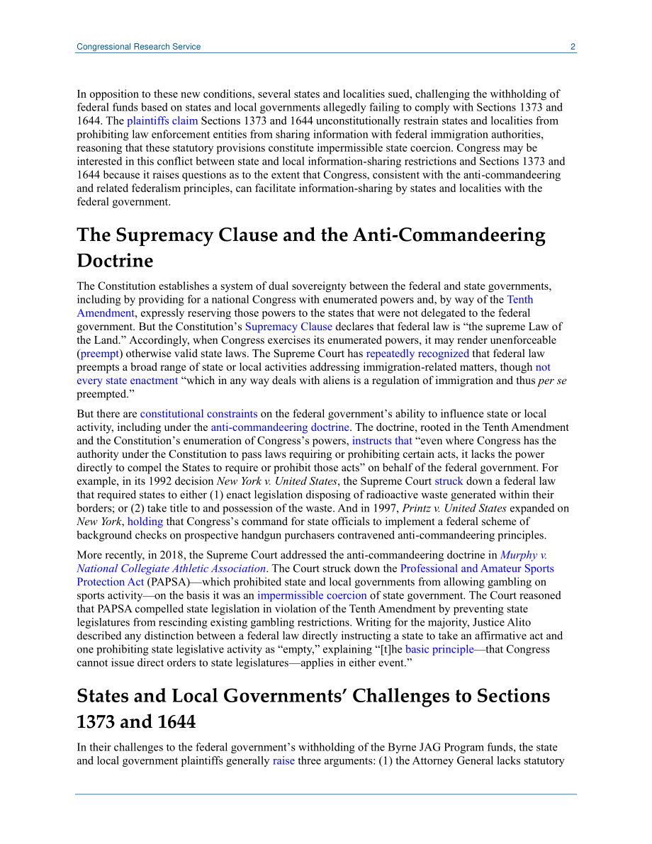 [20200310]LSB10386_移民执法和反征用原则：最近关于州信息共享限制的诉讼 .pdf_第2页