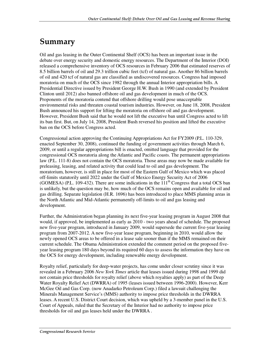 [20090403]RL33493_外大陆架：关于油气租赁和收入分享的辩论.pdf_第2页