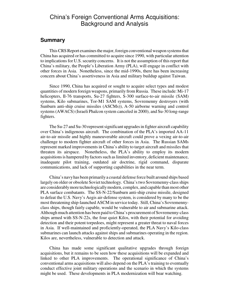 [20011106]RL30700_中国对外常规武器采购：背景和分析.pdf_第2页