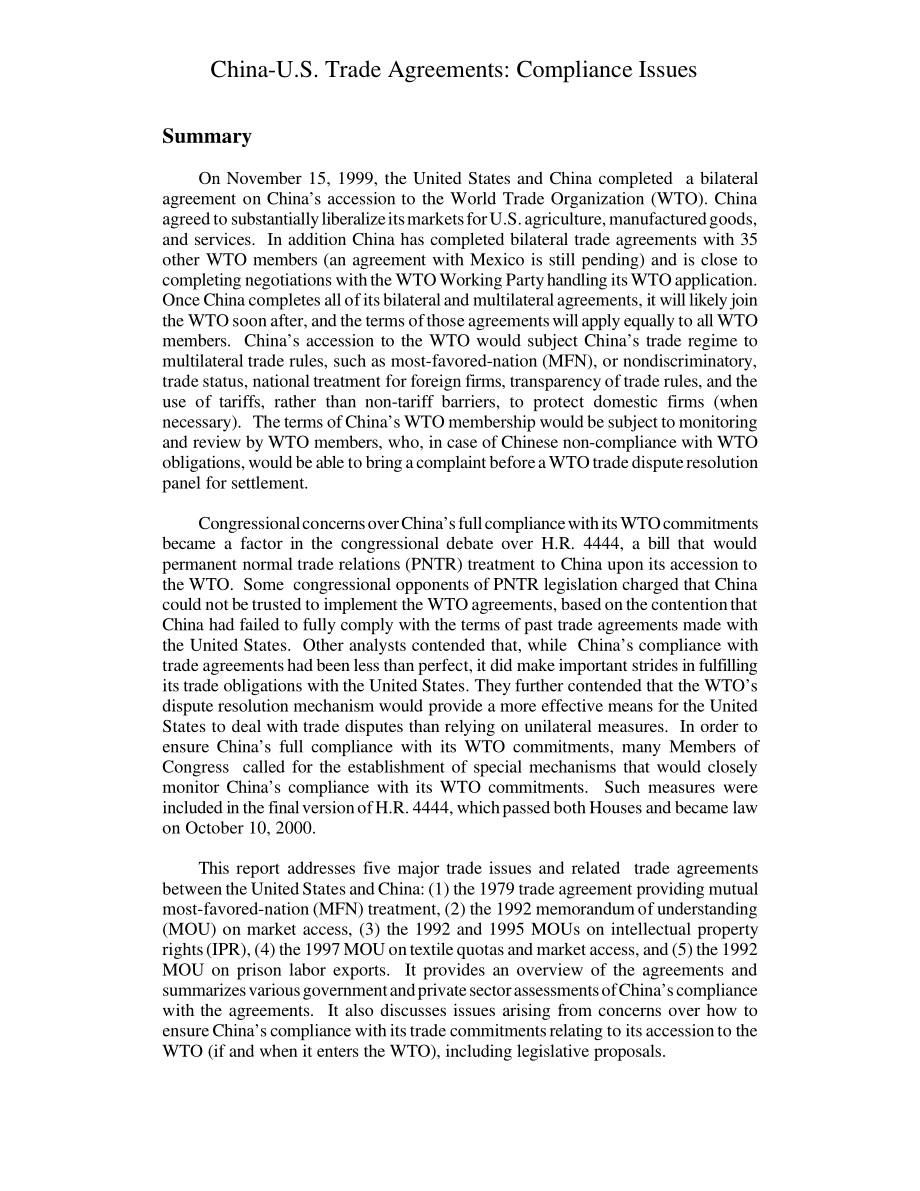 [20001207]RL30555_中美贸易协定：法规遵从性问题.pdf_第2页