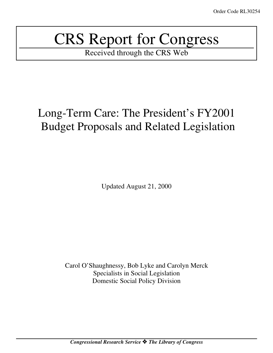 [20000821]RL30254_长期护理：总统2001财年预算提案和相关立法.pdf_第1页