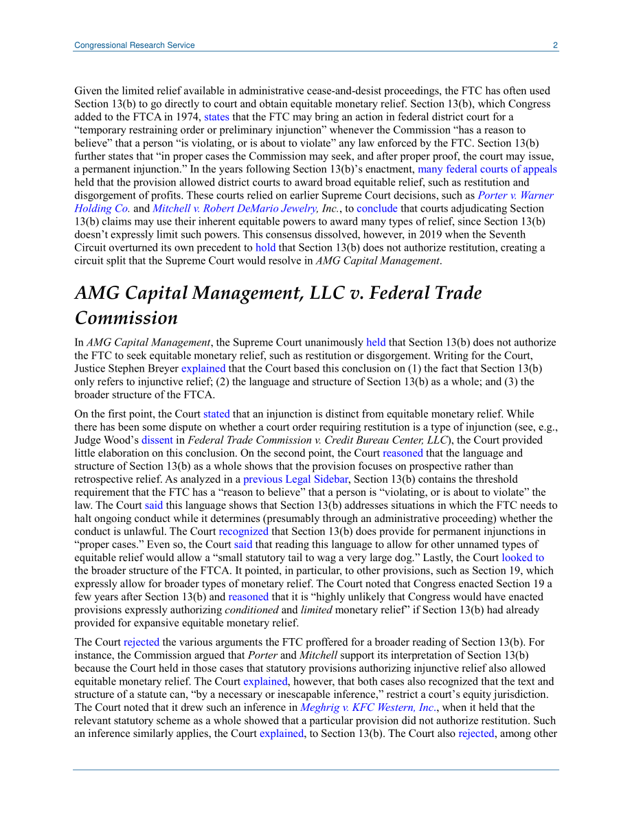 [20210430]LSB10596_AMG Capital Management诉FTC：最高法院裁定联邦贸易委员会无法在第13（b）条诉讼中获得金钱救济.pdf_第2页