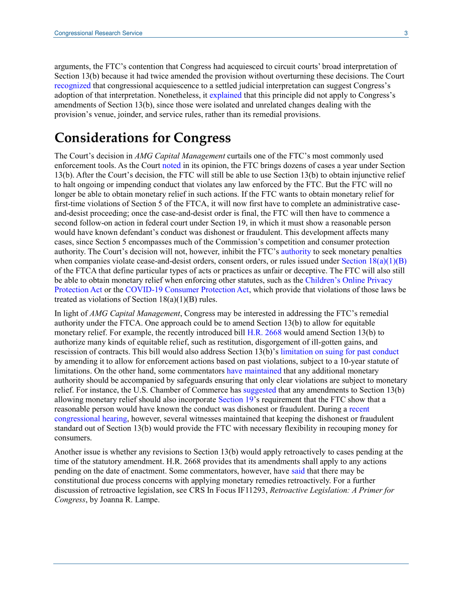 [20210430]LSB10596_AMG Capital Management诉FTC：最高法院裁定联邦贸易委员会无法在第13（b）条诉讼中获得金钱救济.pdf_第3页