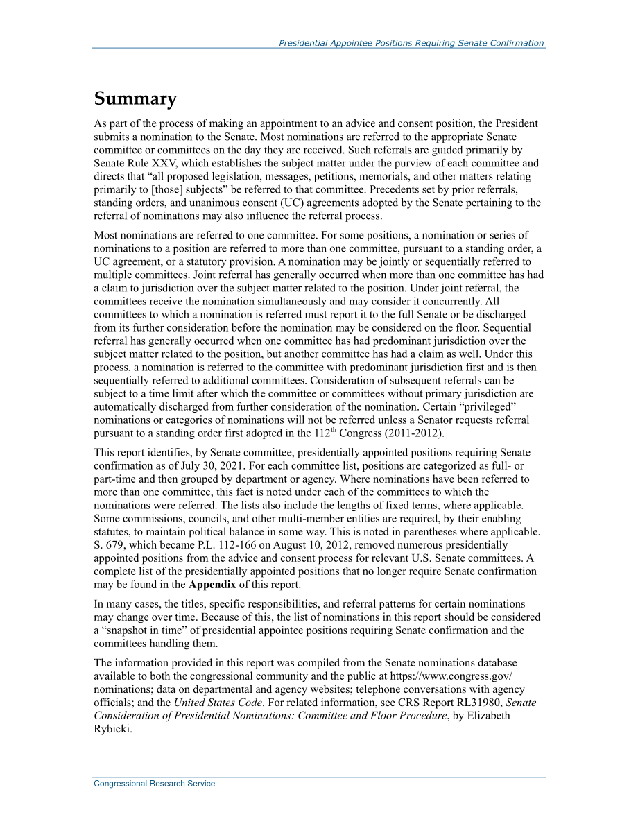 [20211228]RL30959_需要参议院确认的总统任命职位和处理提名的委员会.pdf_第2页