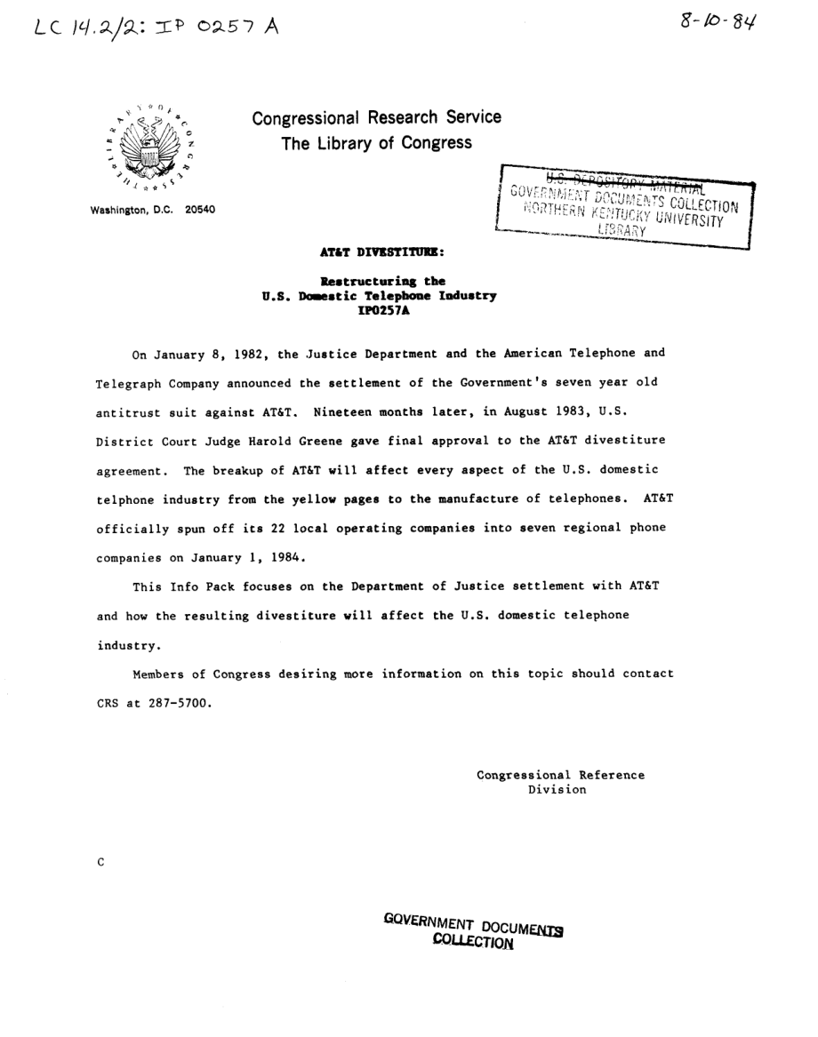 [19840810]IP0257A_AT和T资产剥离：重组美国国内电话行业.pdf_第1页