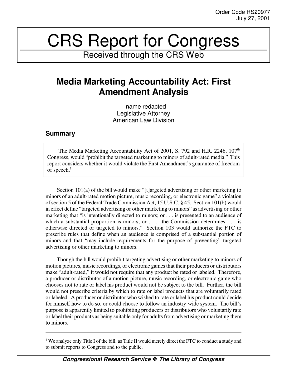 [20010727]RS20977_媒体营销责任法案：第一修正案分析.pdf_第1页