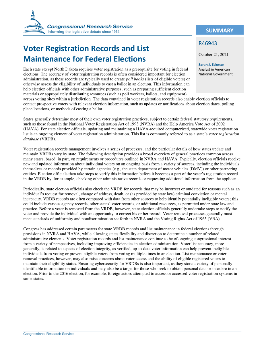 [20211021]R46943_联邦选举的选民登记记录和名单维护.pdf_第2页