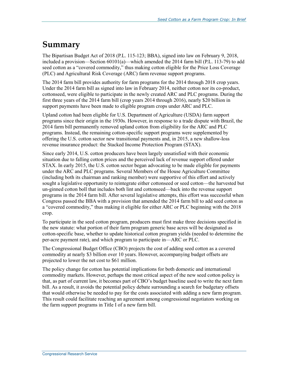 [20180801]R45143_作为农业计划作物的籽棉：简言之.pdf_第2页