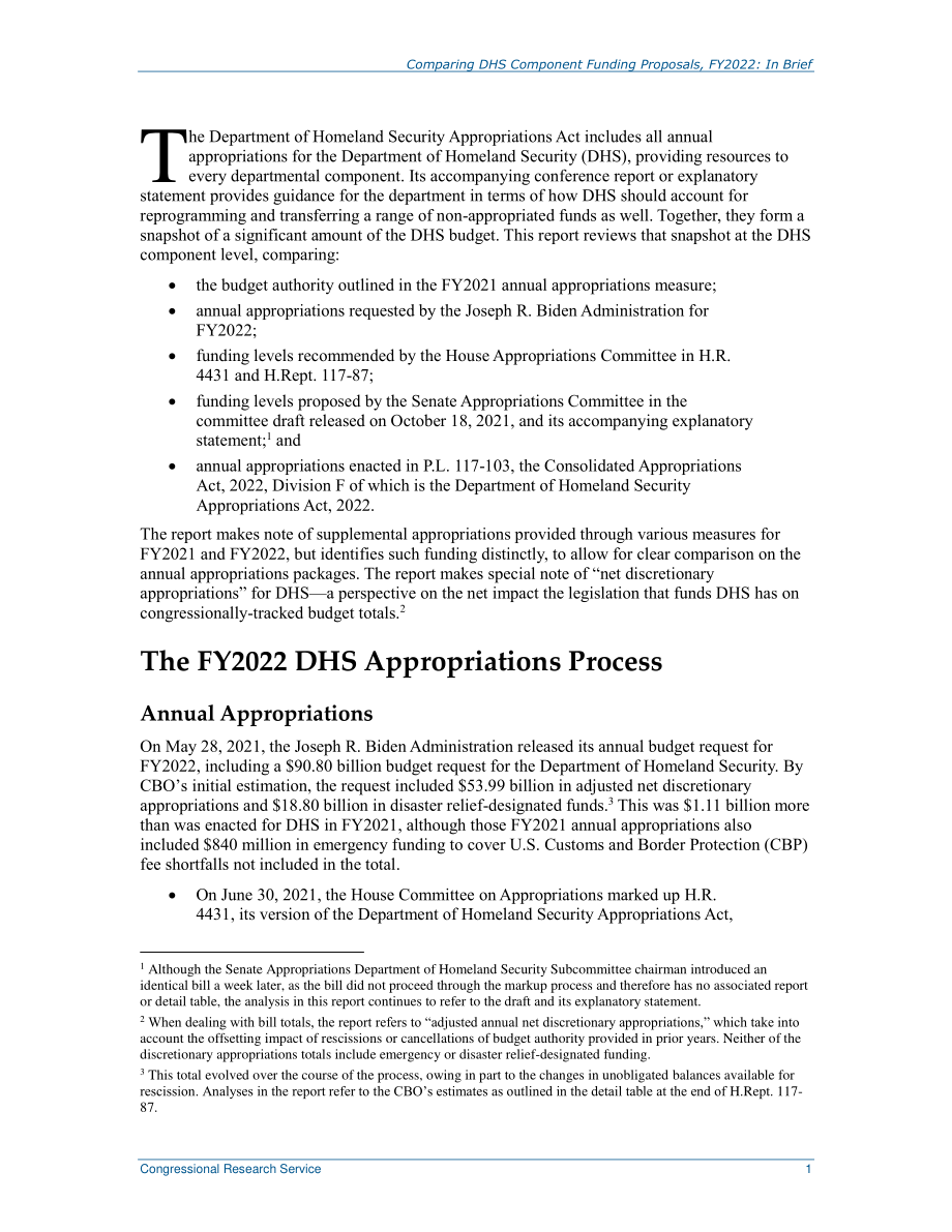 [20220318]R46978_比较2022财年DHS部分资金提案：简言之.pdf_第3页