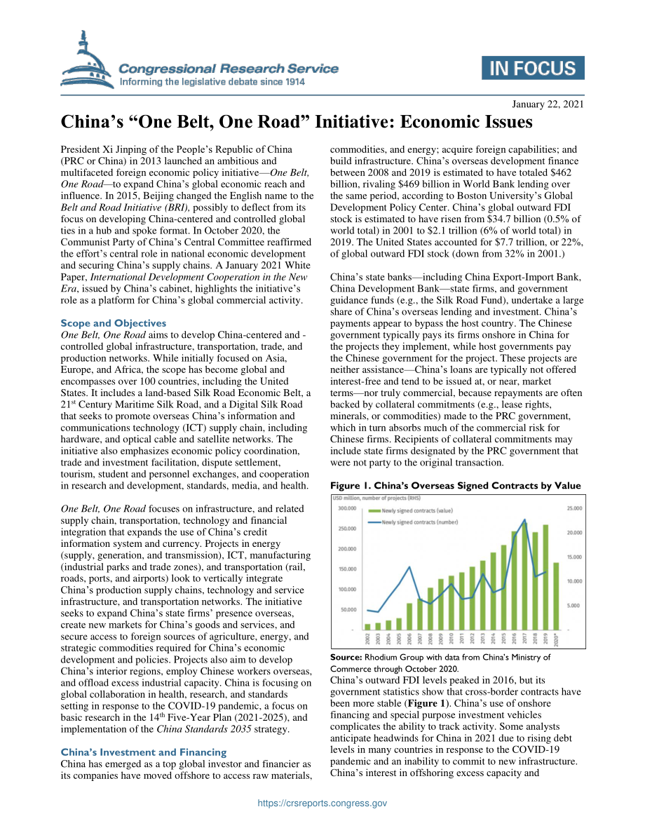 [20210122]IF11735_中国“一带一路”倡议：经济问题.pdf_第1页
