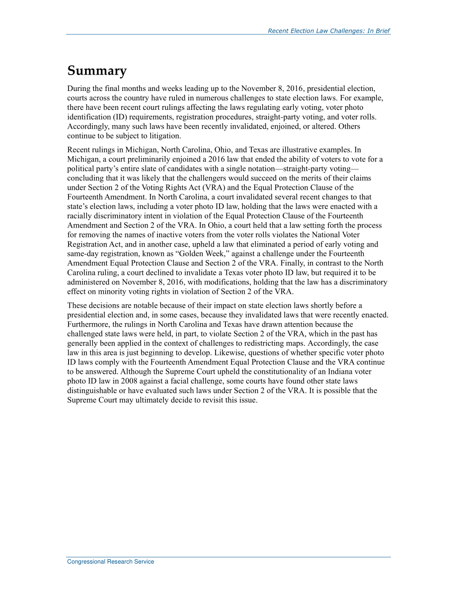 [20161102]R44675_最近的州选举法挑战：简言之.pdf_第2页