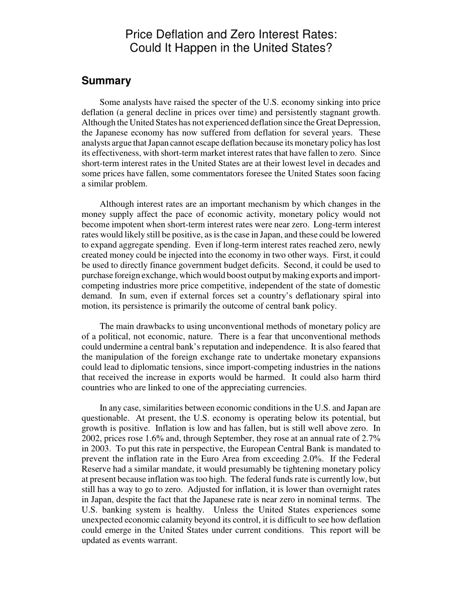 [20031030]RL31632_价格通缩和零利率：这会发生在美国吗？.pdf_第2页