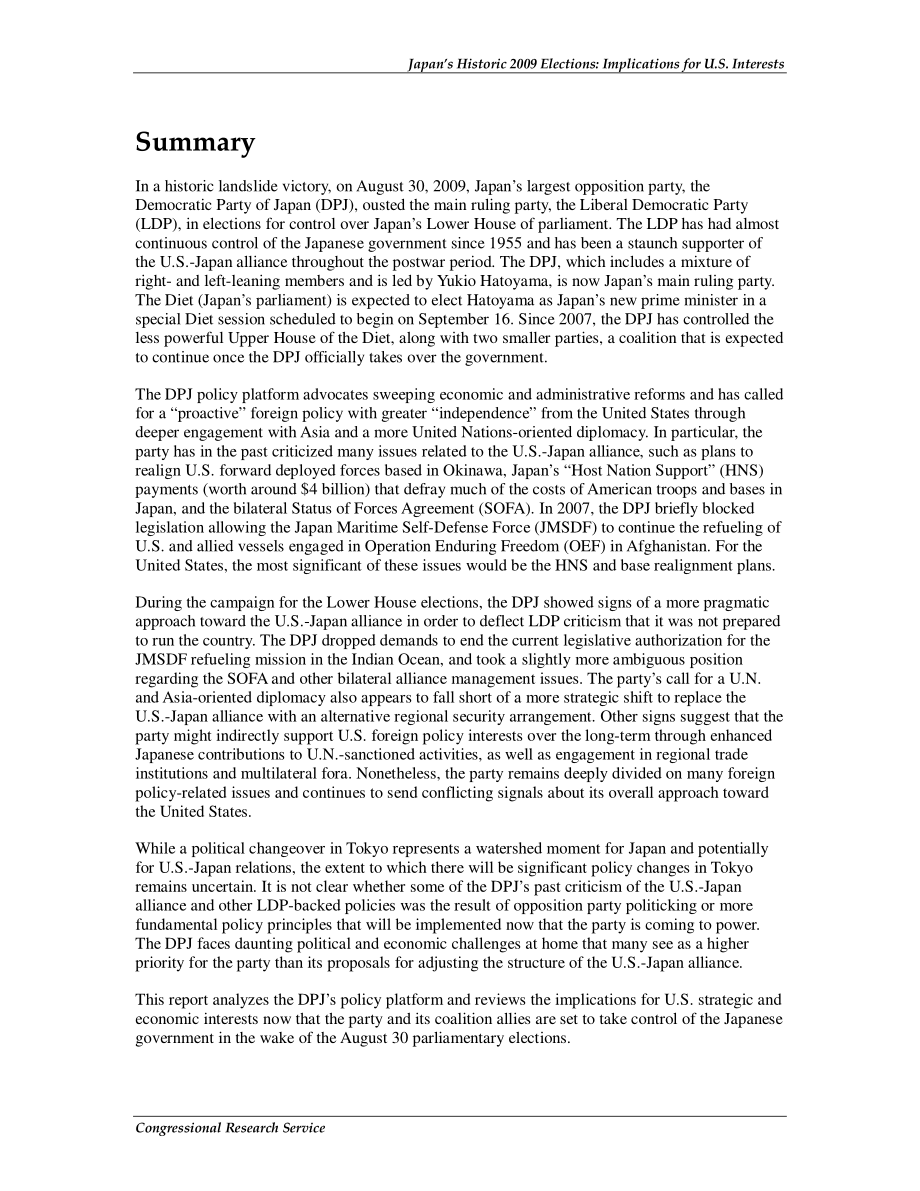 [20090908]R40758_2009年日本历史性选举：对美国利益的影响.pdf_第2页