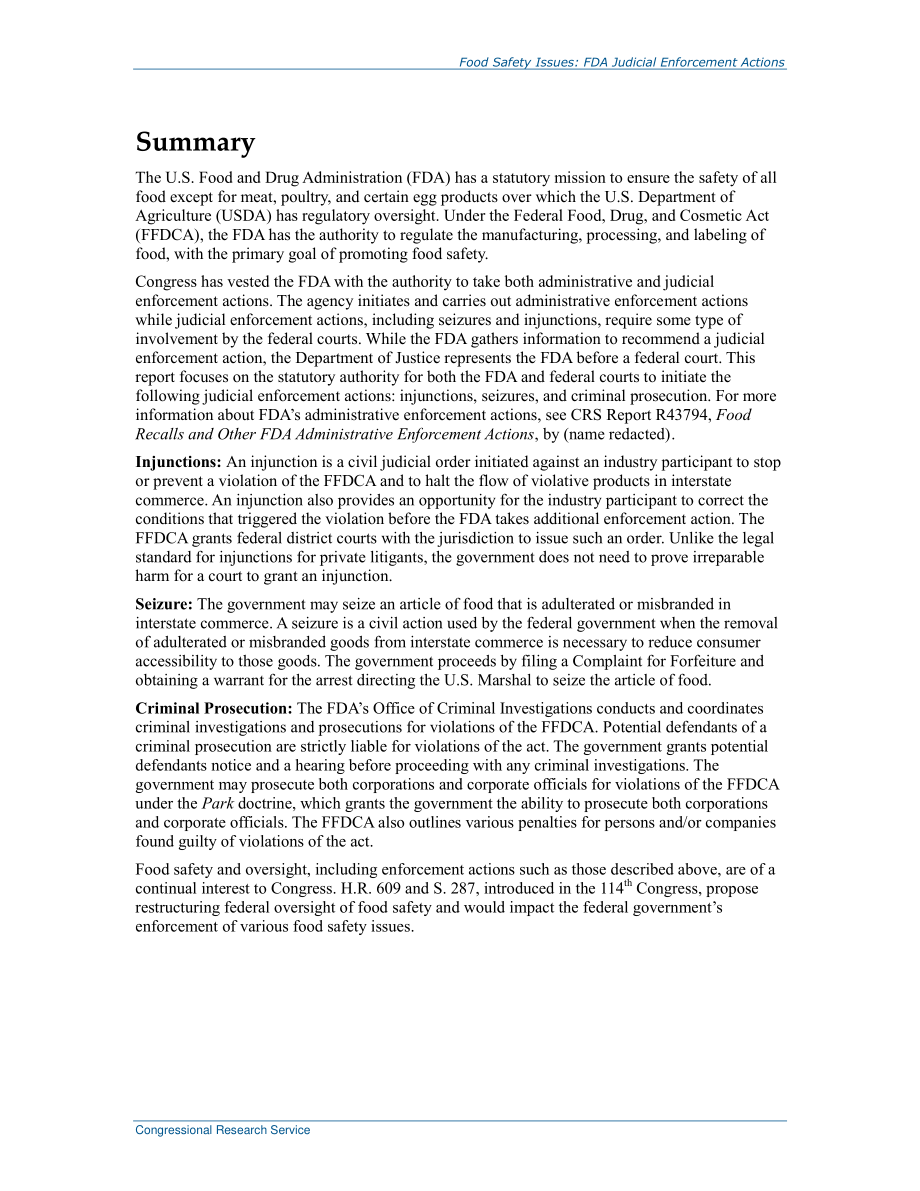 [20150303]R43927_食品安全问题：FDA司法执法行动.pdf_第2页