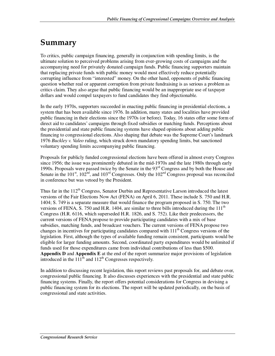[20110411]RL33814_国会竞选活动的公共融资：概述和分析.pdf_第2页
