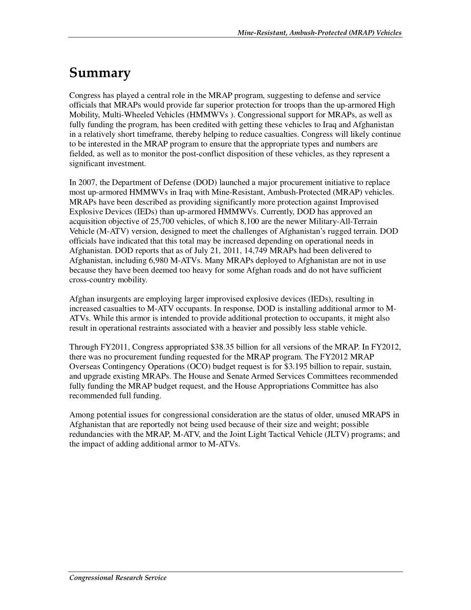 [20110810]RS22707_防雷、伏击保护（MRAP）车辆：国会背景和议题.pdf_第2页