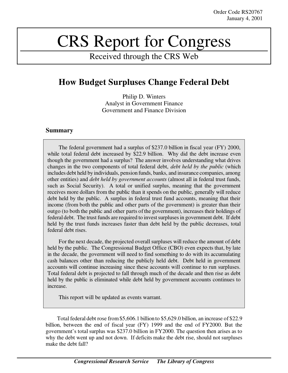 [20010104]RS20767_预算盈余如何改变联邦债务.pdf_第1页