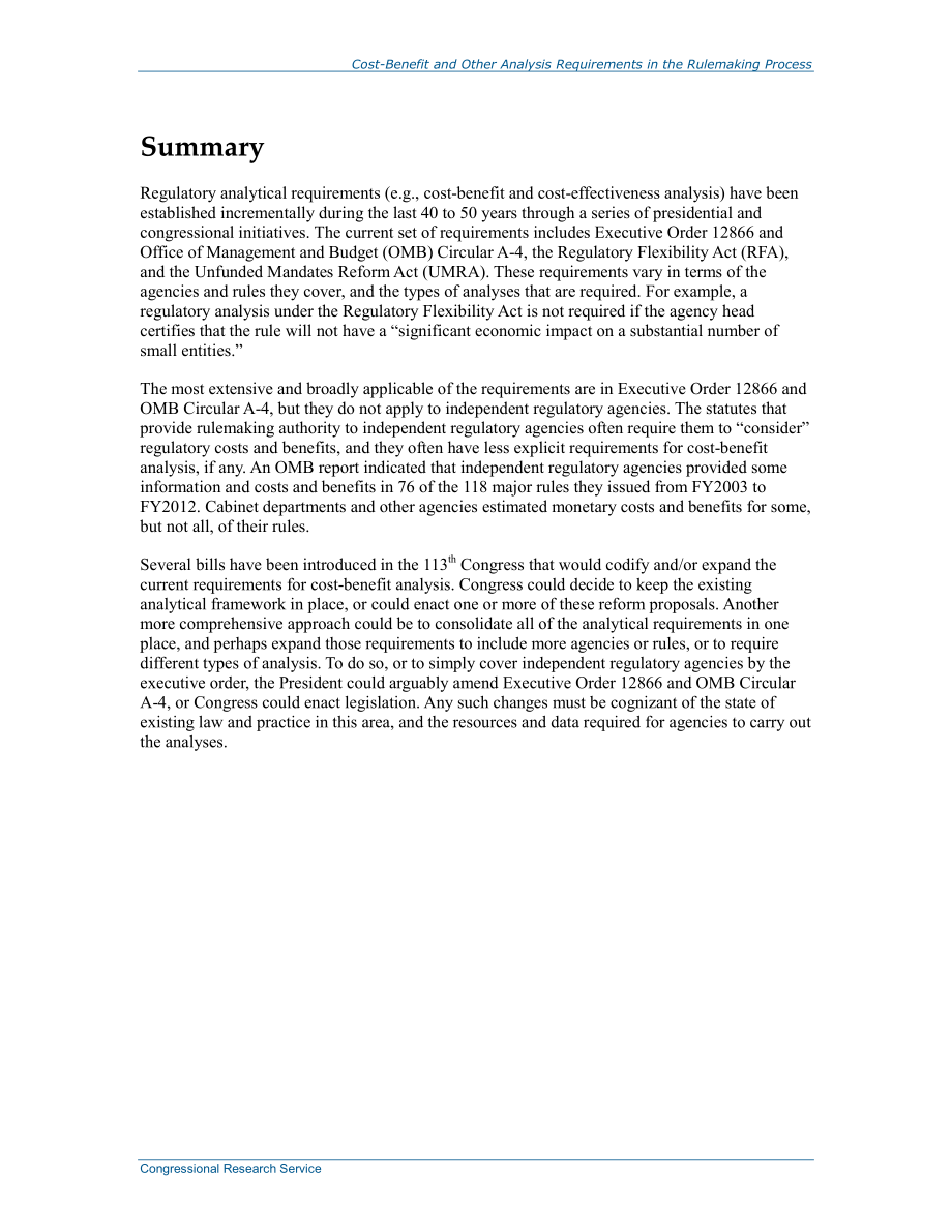 [20141209]R41974_规则制定过程中的成本效益和其他分析要求.pdf_第2页