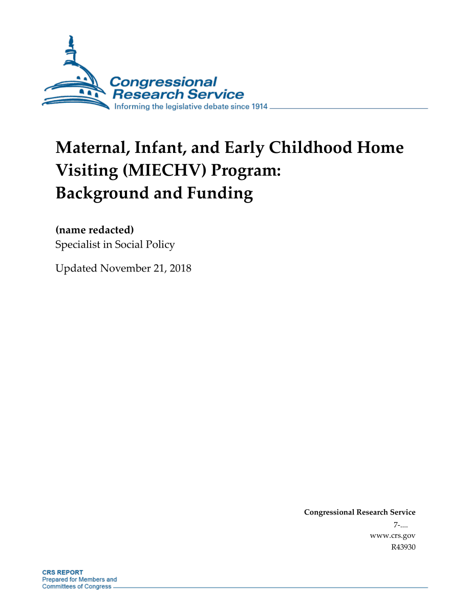 [20181121]R43930_产妇、婴儿和幼儿家访（MIECHV）计划：背景和资金.pdf_第1页