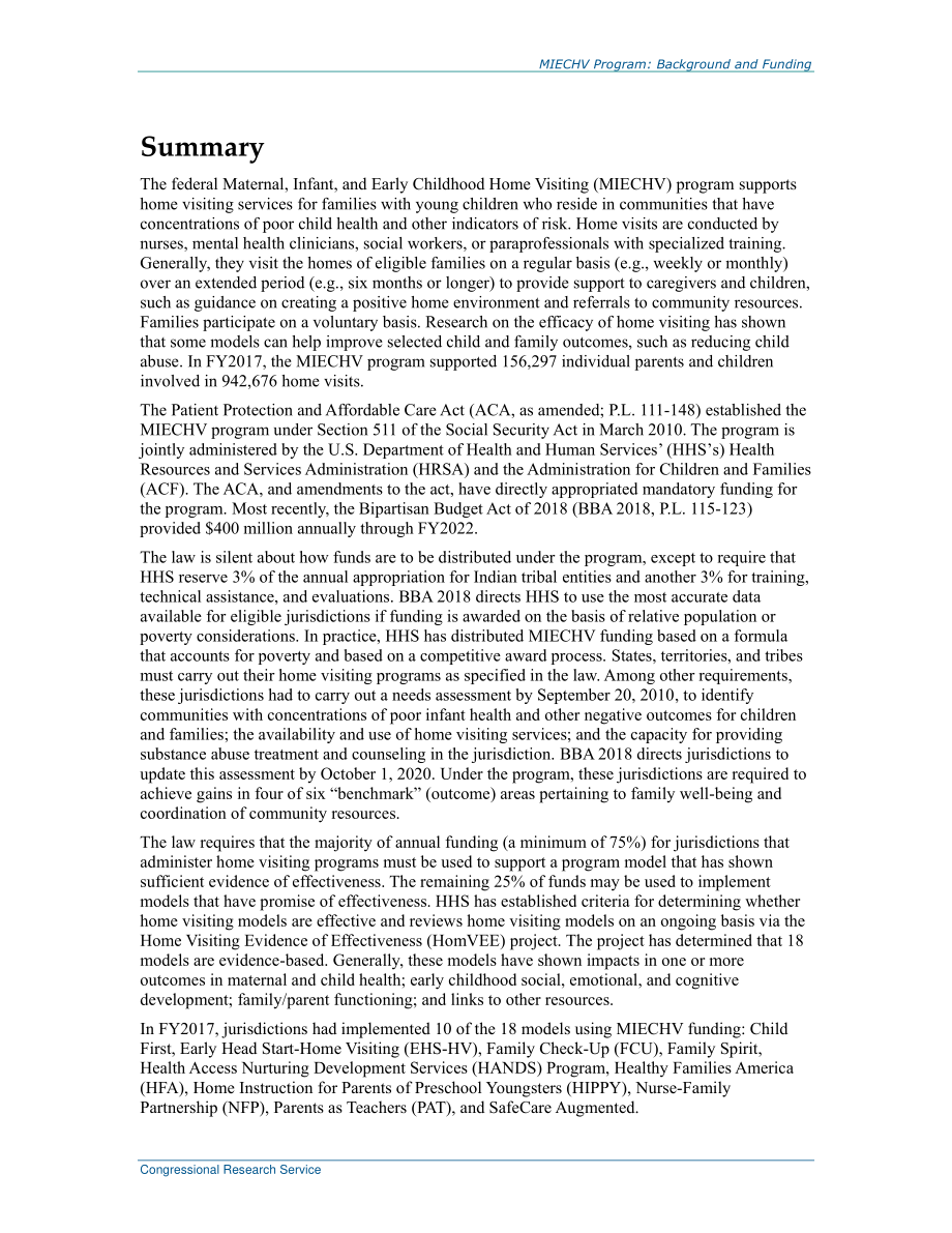 [20181121]R43930_产妇、婴儿和幼儿家访（MIECHV）计划：背景和资金.pdf_第2页