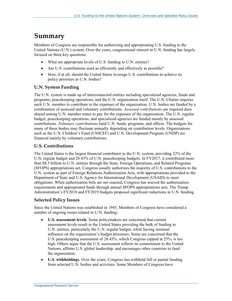 [20180425]R45206_美国向联合国系统提供的资金：概述和选定的政策问题.pdf_第2页