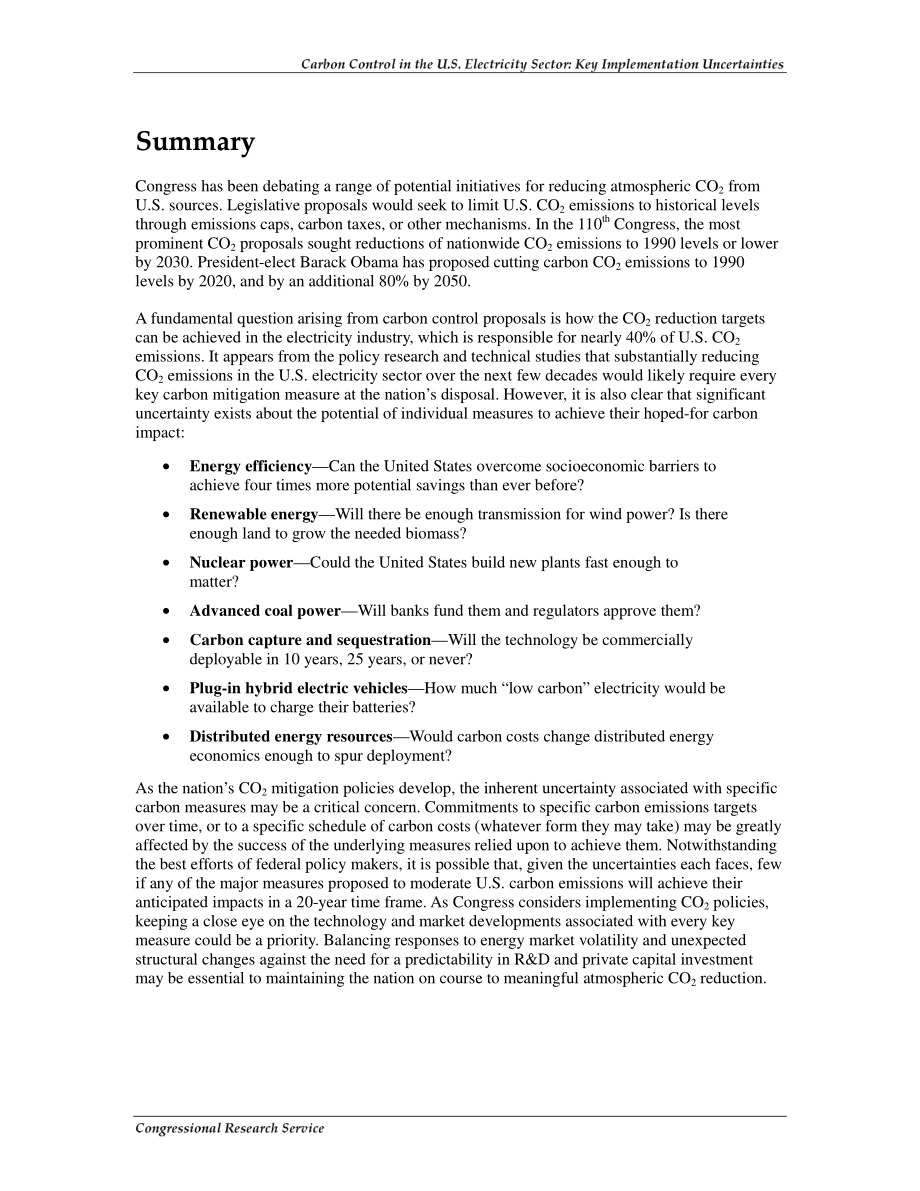 [20081223]R40103_美国电力部门的碳控制：关键实施不确定性.pdf_第2页