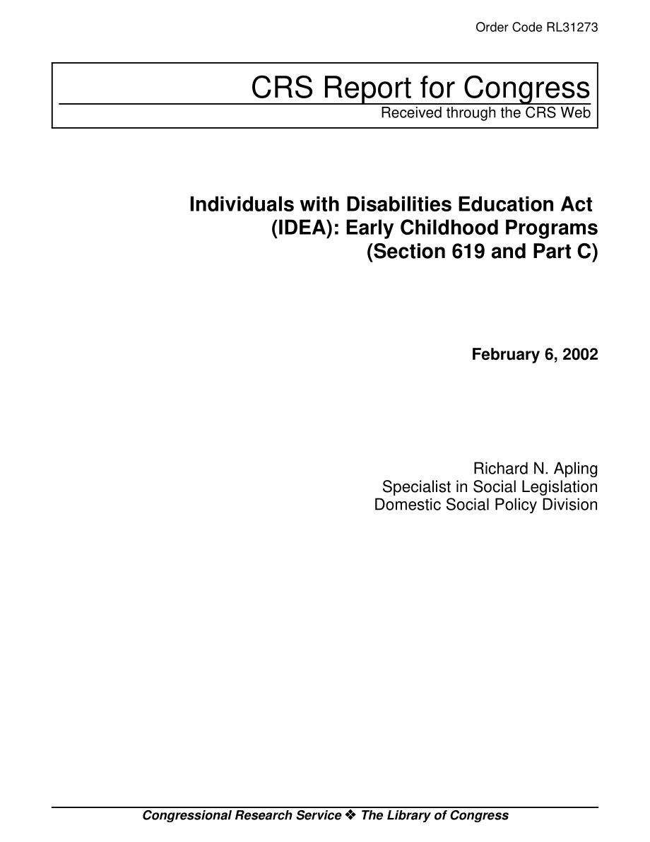 [20020206]RL31273_《残疾人教育法》（IDEA）：幼儿计划（第619节和C部分）.pdf_第1页