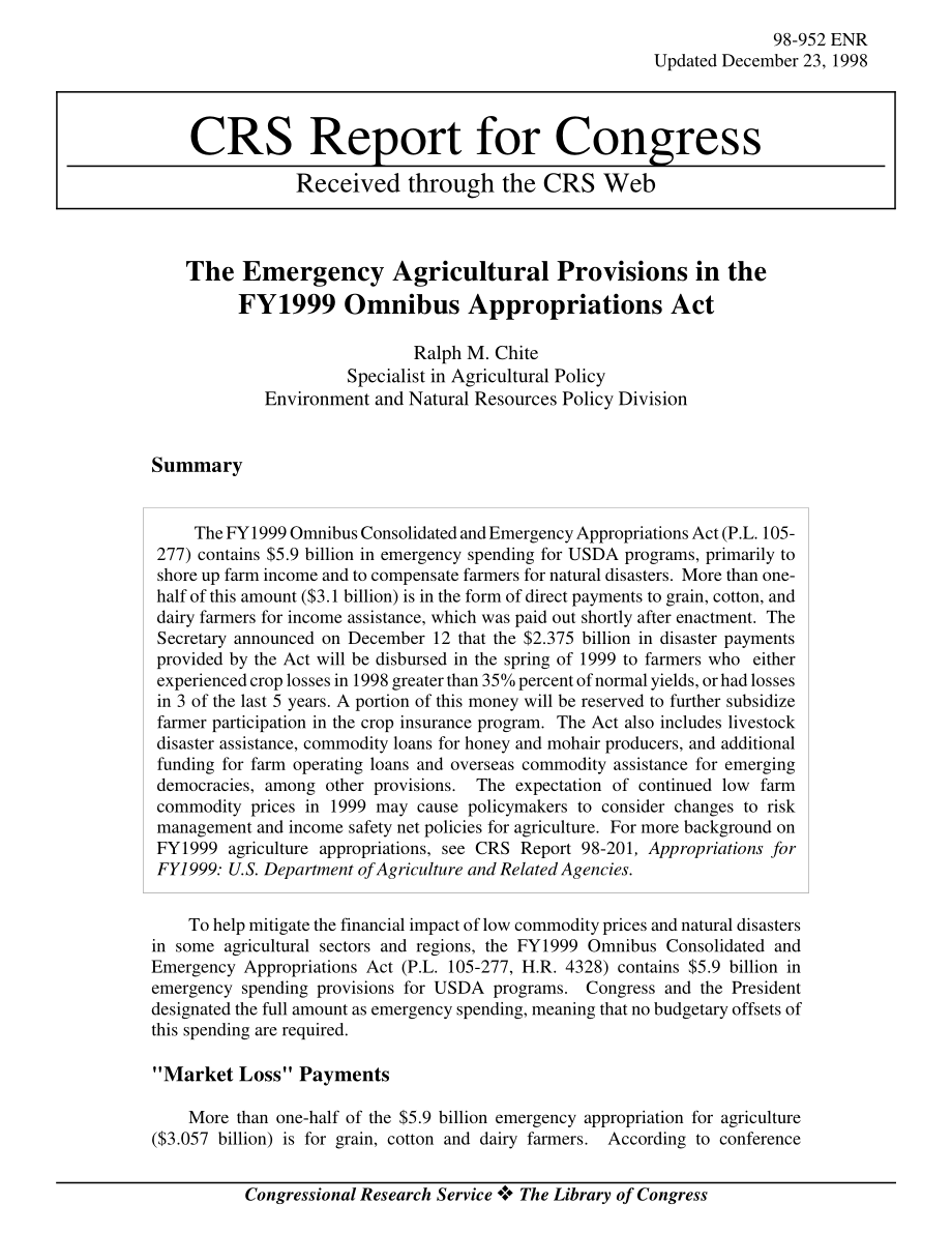 [19981223]98-952_1999财年综合拨款法案中的紧急农业条款.pdf_第1页