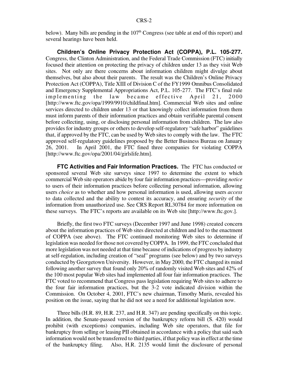 [20011113]RS20035_互联网隐私：概述和未决立法.pdf_第2页