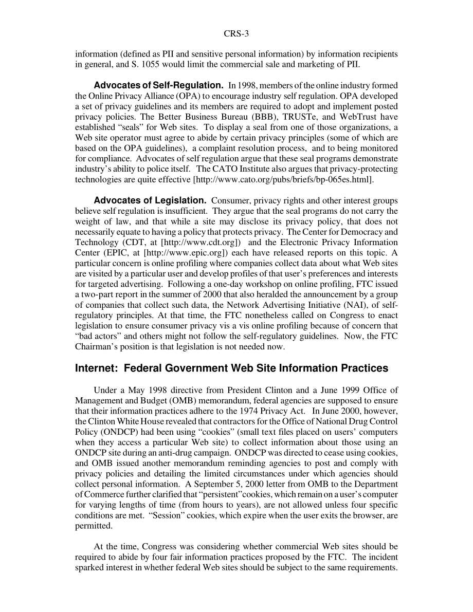 [20011113]RS20035_互联网隐私：概述和未决立法.pdf_第3页
