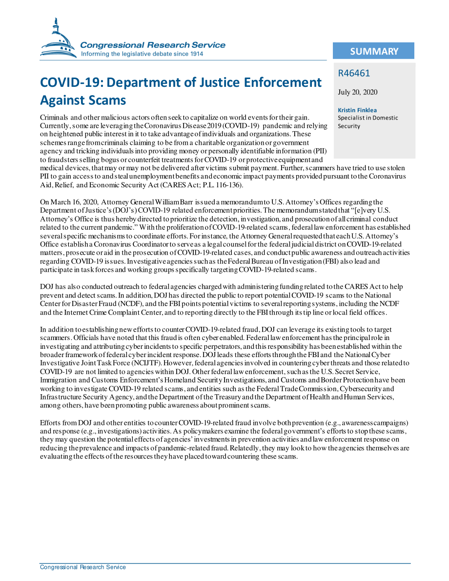 [20200720]R46461_新冠病毒-19：司法部反欺诈执法.pdf_第2页