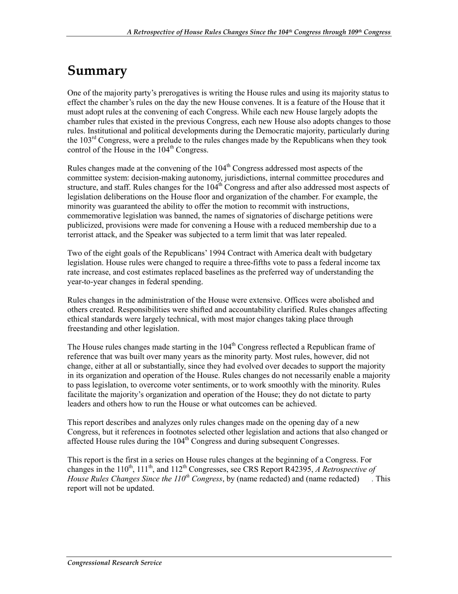 [20120308]RL33610_第104届国会至第109届国会众议院规则变化回顾.pdf_第2页