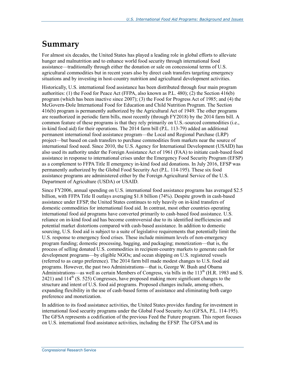 [20160914]R41072_美国国际粮食援助计划：背景和问题.pdf_第2页