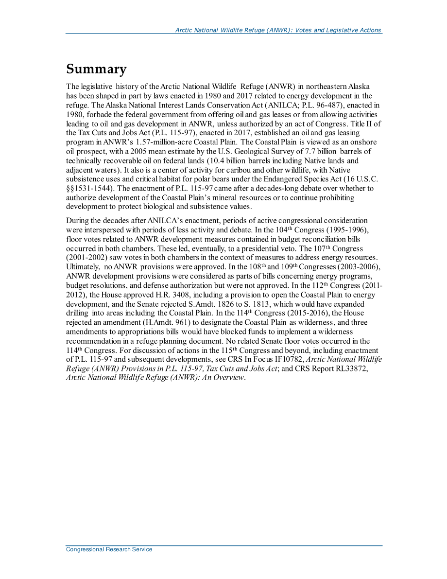 [20200730]RL32838_北极国家野生动物保护区（ANWR）：第96-114届大会投票和立法行动.pdf_第2页