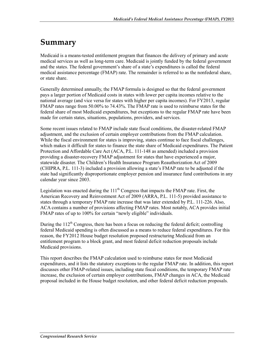 [20120315]RL32950_2013财年Medicaid的联邦医疗援助百分比（FMAP）.pdf_第2页