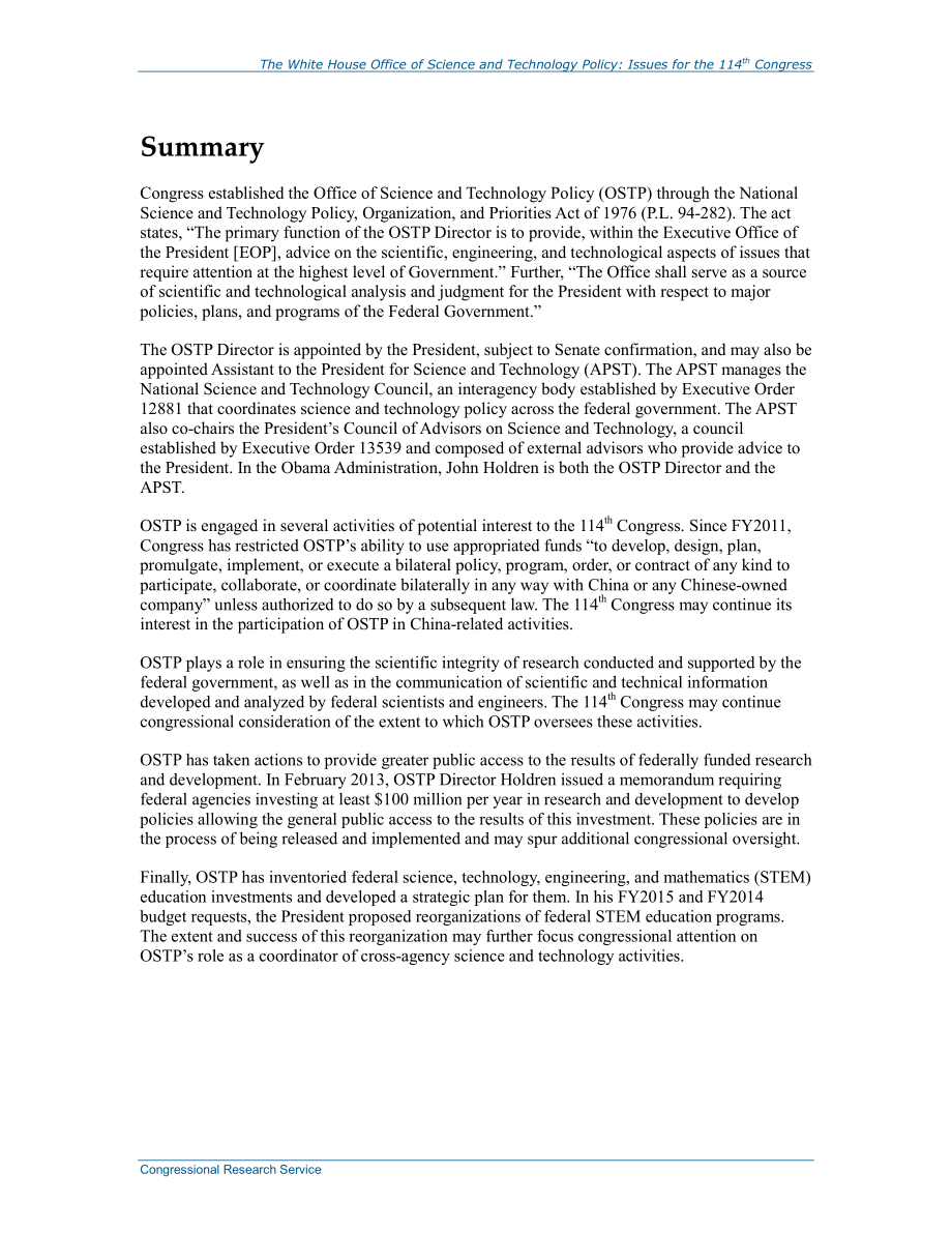 [20150505]R43923_白宫科技政策办公室：第114届国会议题.pdf_第2页