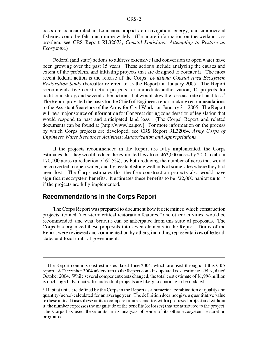 [20050411]RS22110_路易斯安那州海岸生态系统恢复：推荐的兵团计划.pdf_第2页