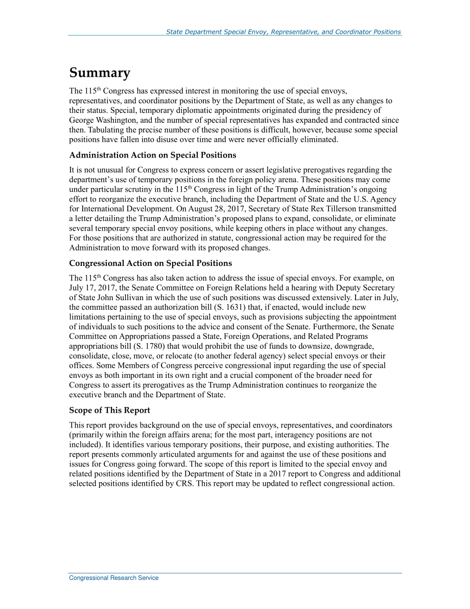 [20170915]R44946_国务院特使、代表和协调员职位：背景和国会行动.pdf_第2页