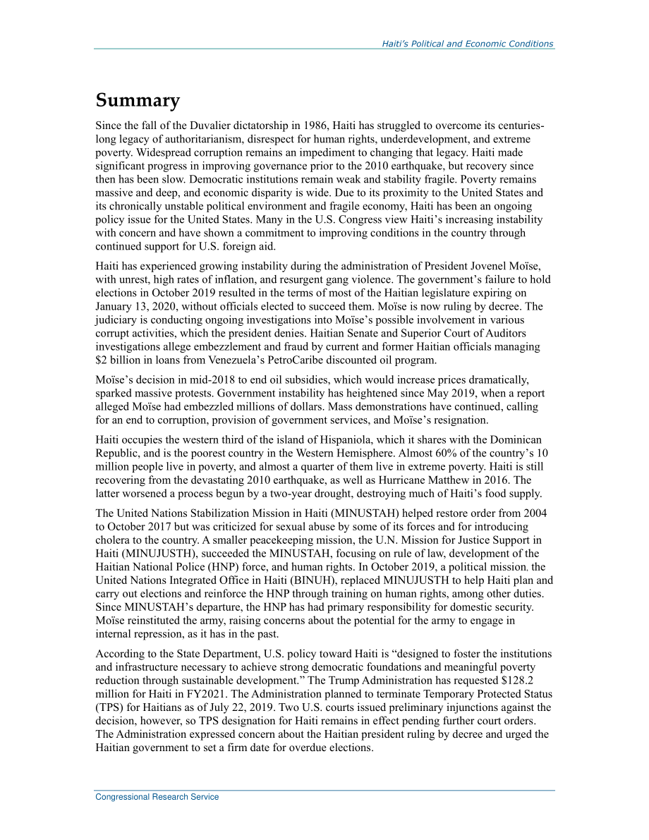 [20200305]R45034_海地的政治和经济状况.pdf_第2页