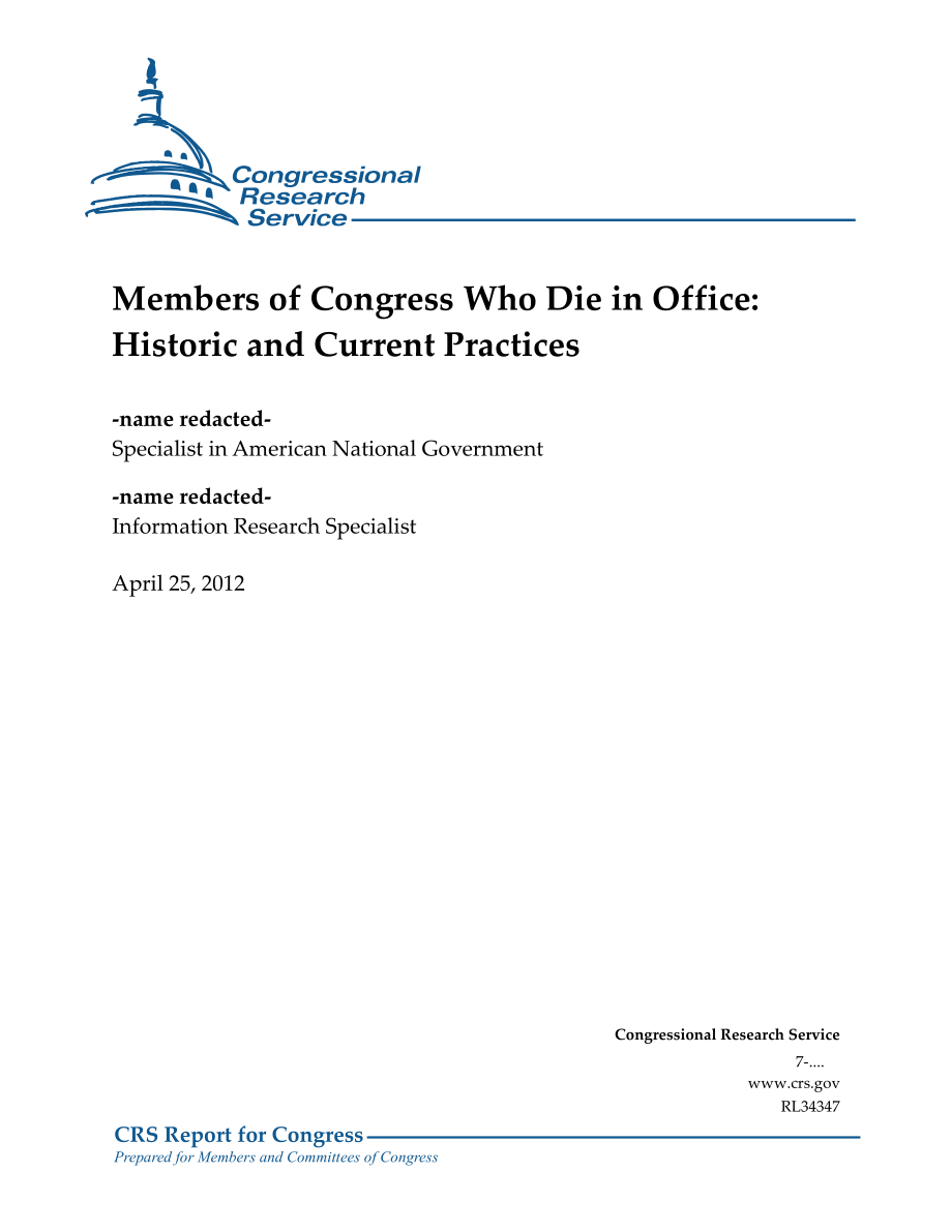 [20120425]RL34347_死于公职的国会议员：历史和当前做法.pdf_第1页