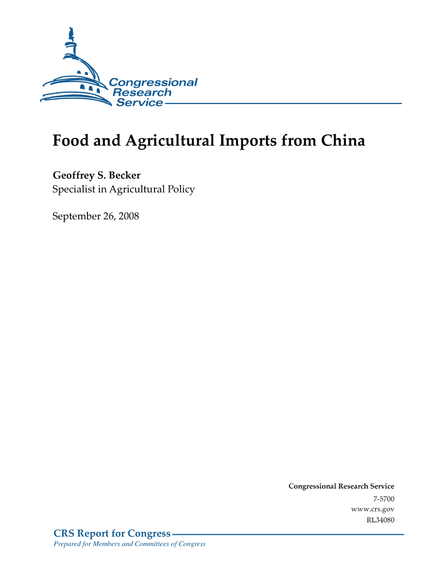 [20080926]RL34080_从中国进口的食品和农产品.pdf_第1页