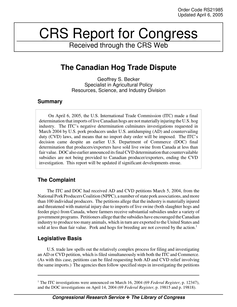 [20050406]RS21985_加拿大生猪贸易争端.pdf_第1页