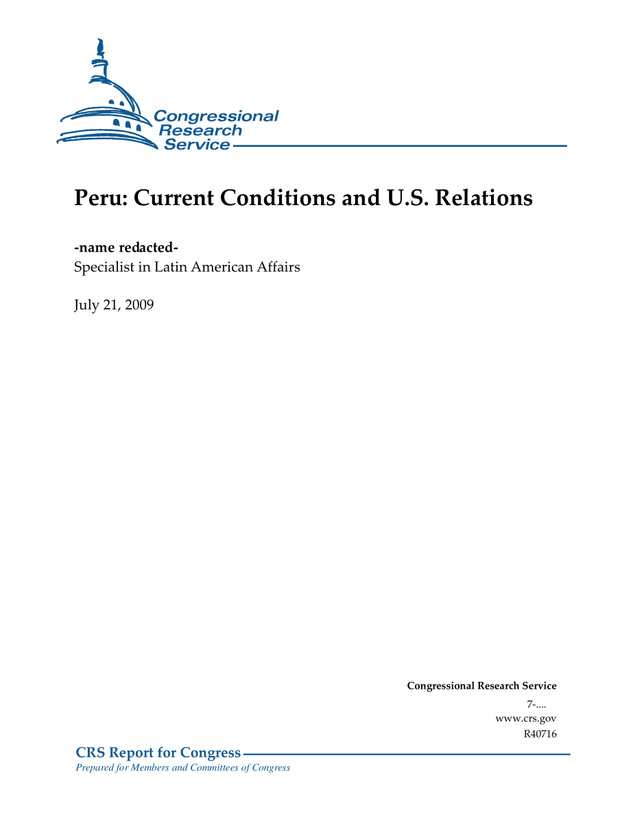 [20090721]R40716_秘鲁：当前状况和美国关系.pdf_第1页