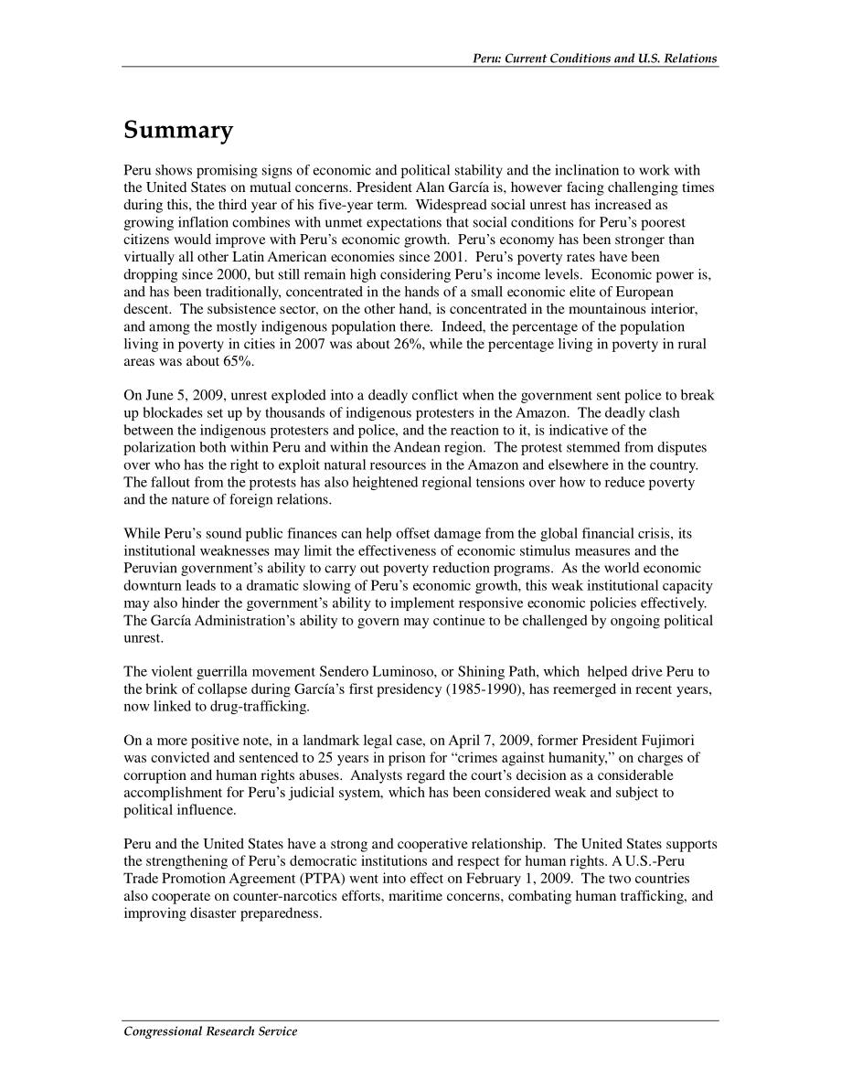 [20090721]R40716_秘鲁：当前状况和美国关系.pdf_第2页
