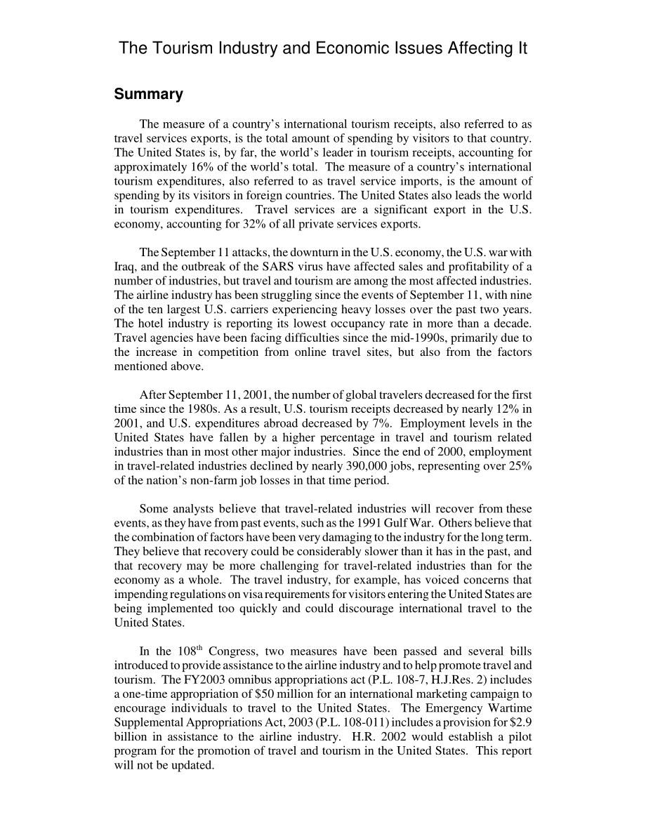 [20030729]RL32016_旅游业和影响旅游业的经济问题.pdf_第2页