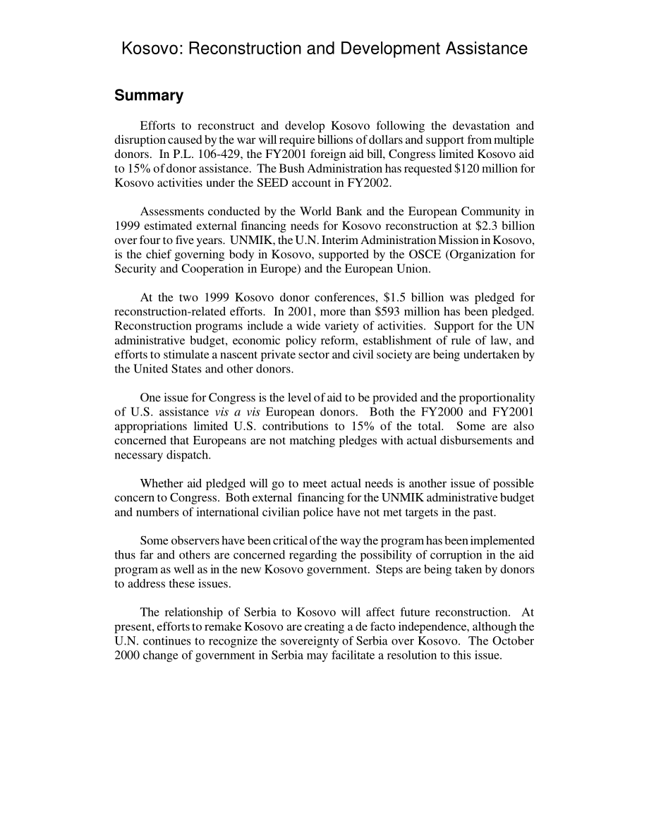 [20010607]RL30453_科索沃：重建和发展援助.pdf_第2页
