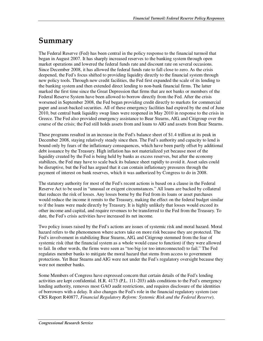 [20100726]RL34427_金融动荡：美联储政策回应.pdf_第2页