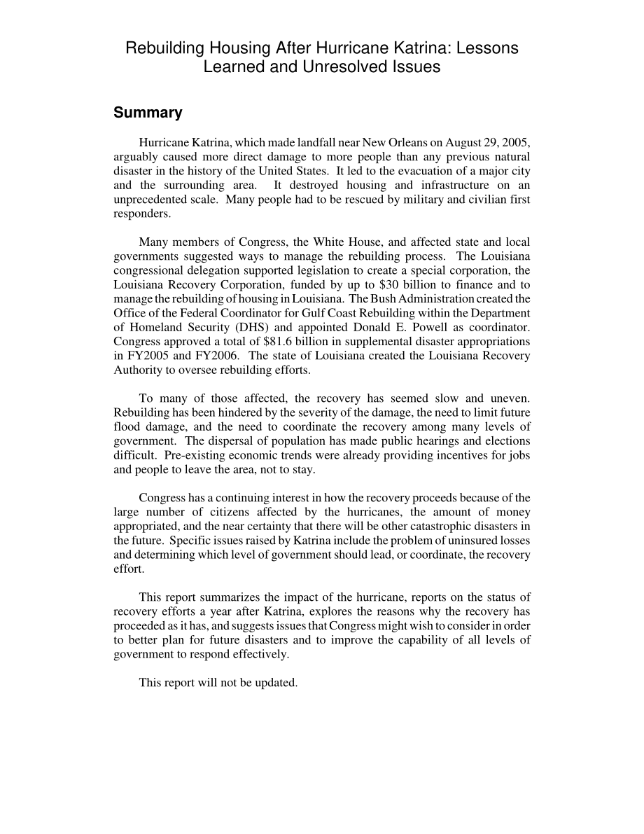 [20061219]RL33761_卡特里娜飓风后重建住房：经验教训和未决问题.pdf_第2页