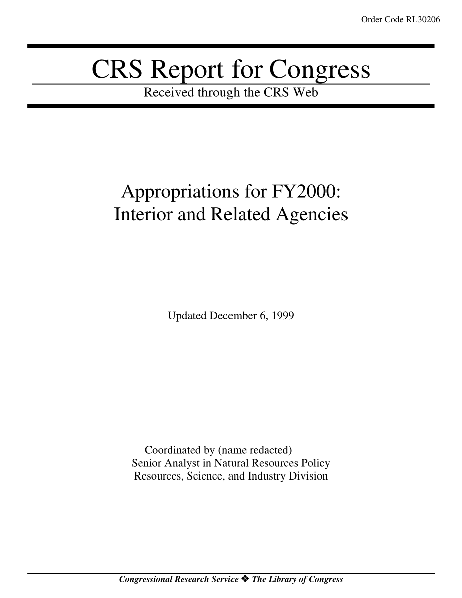 [19991206]RL30206_2000财年拨款：内部和相关机构.pdf_第1页